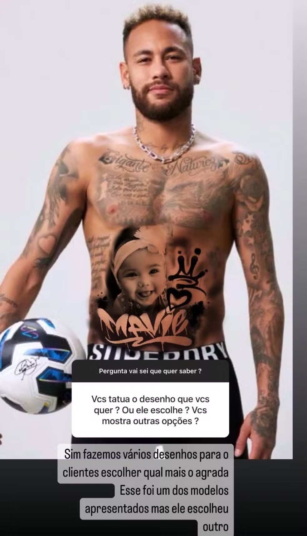 Neymar faz tatuagem para homenagear a filha — Foto: Reprodução/Instagram