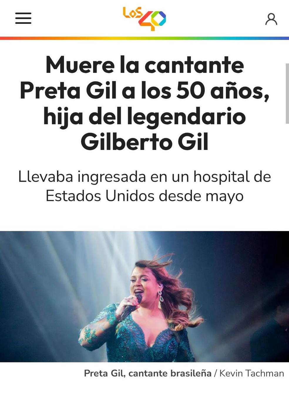 Morte de Preta Gil na imprensa internacional — Foto: Reprodução