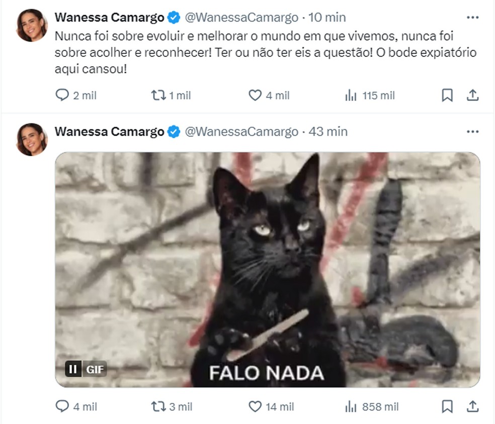 Wanessa Camargo alfineta Davi após treta dele com MC Bin Laden — Foto: Reprodução/X/Twitter
