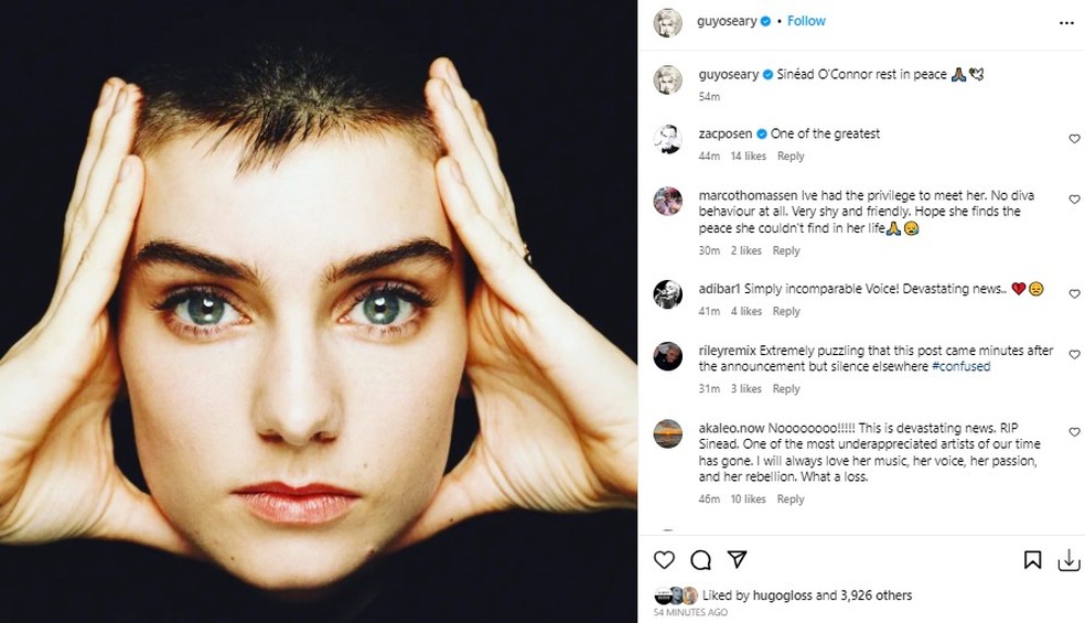 Guy Oseary lamenta morte de Sinéad O'Connor — Foto: Reprodução/Instagram