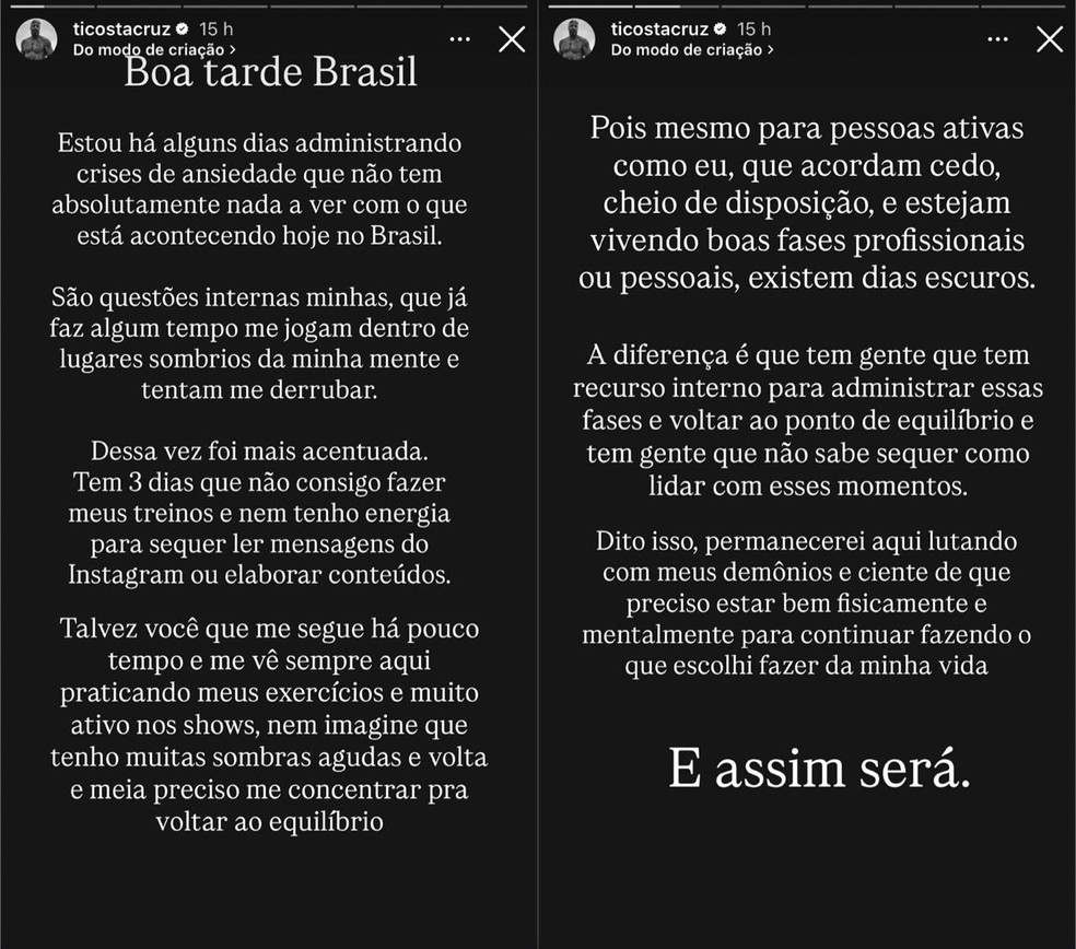 Posts de Tico Santta Cruz — Foto: Reprodução | Instagram