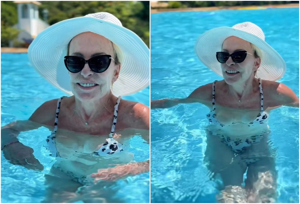De biquíni, Ana Maria Braga abre 2024 na piscina de sua fazenda