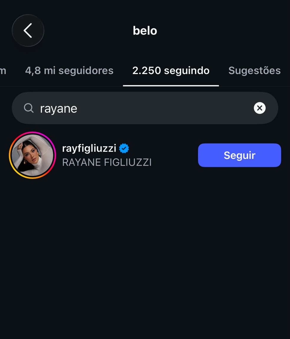 Belo ainda segue Rayane Figliuzzi — Foto: Reprodução/Instagram