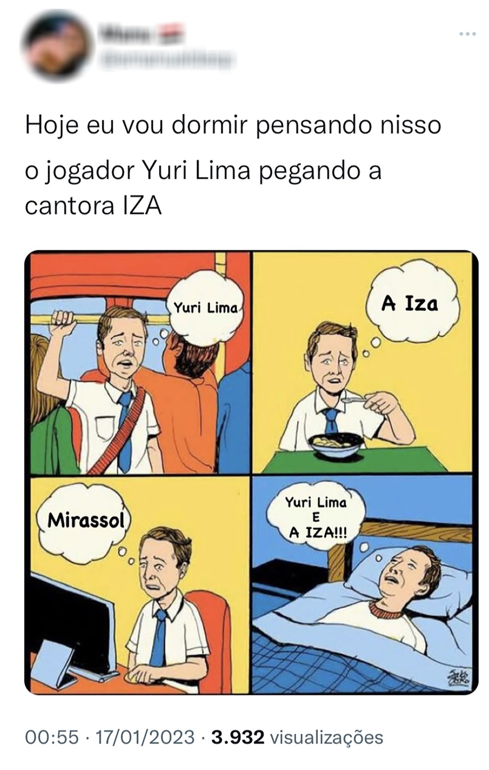Anônimos fazem memes sobre suposto relacionamento entre IZA e Yuri Lima — Foto: Reprodução/Twitter