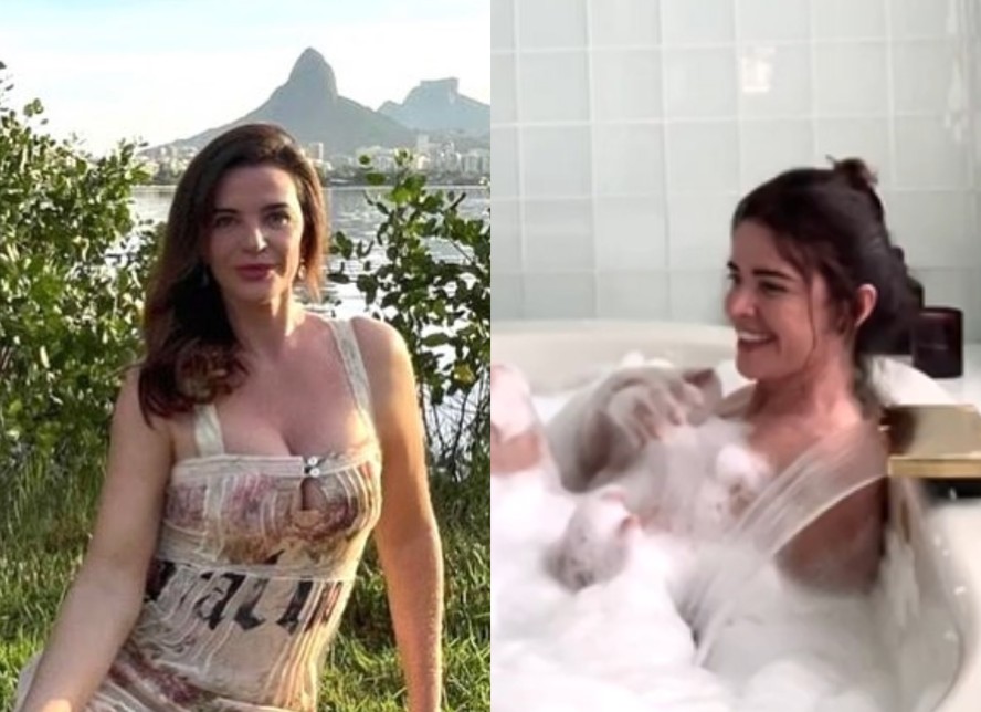 Luma de Oliveira posa para clique em banheira de espuma