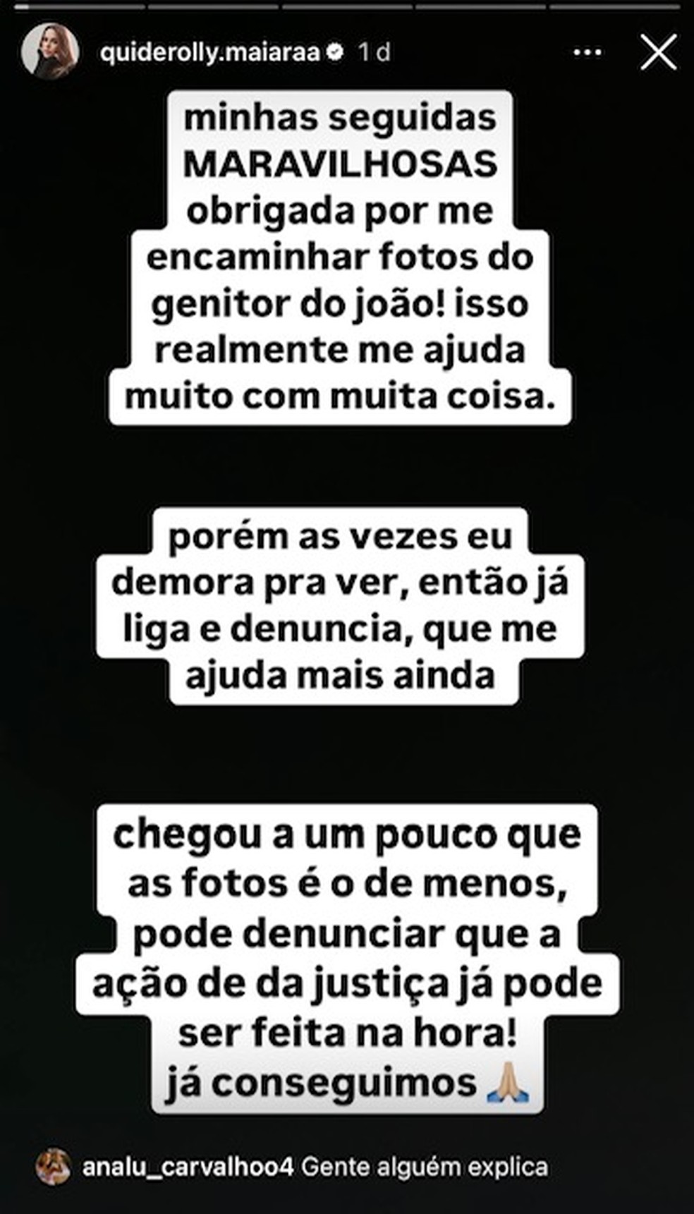 Maiára Quiderolly pede ajuda na web — Foto: Reprodução/Instagram