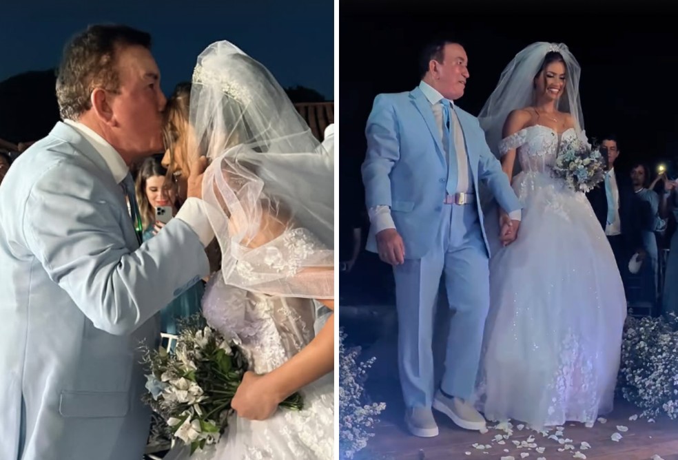 Amado Batista se casa no religioso com miss 50 anos mais nova — Foto: Reprodução/Instagram