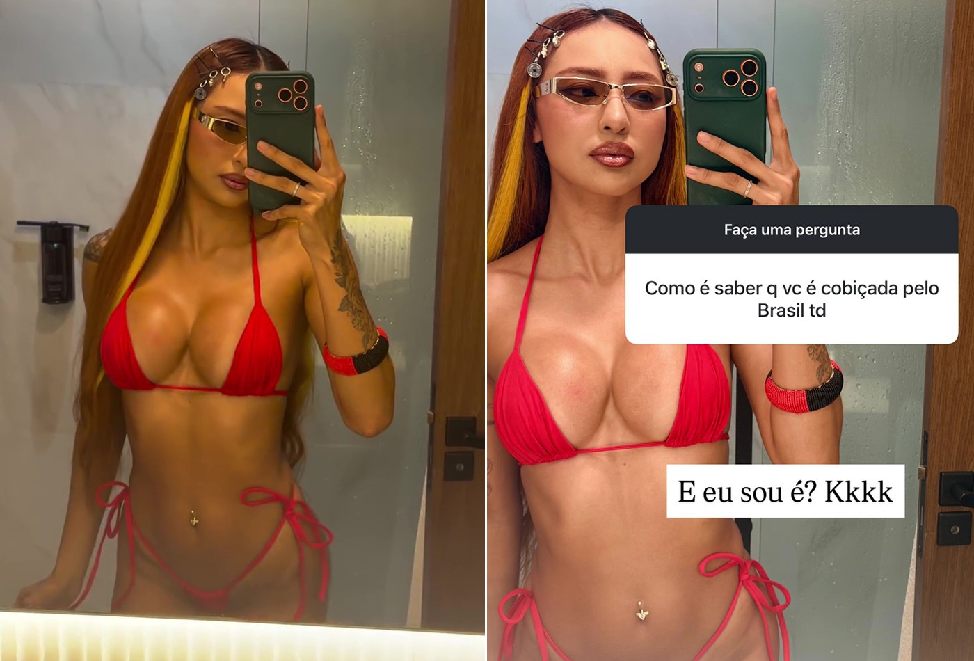 Ruivinha de Marte curte praia de biquíni e reage sobre ser 'cobiçada pelo Brasil todo'