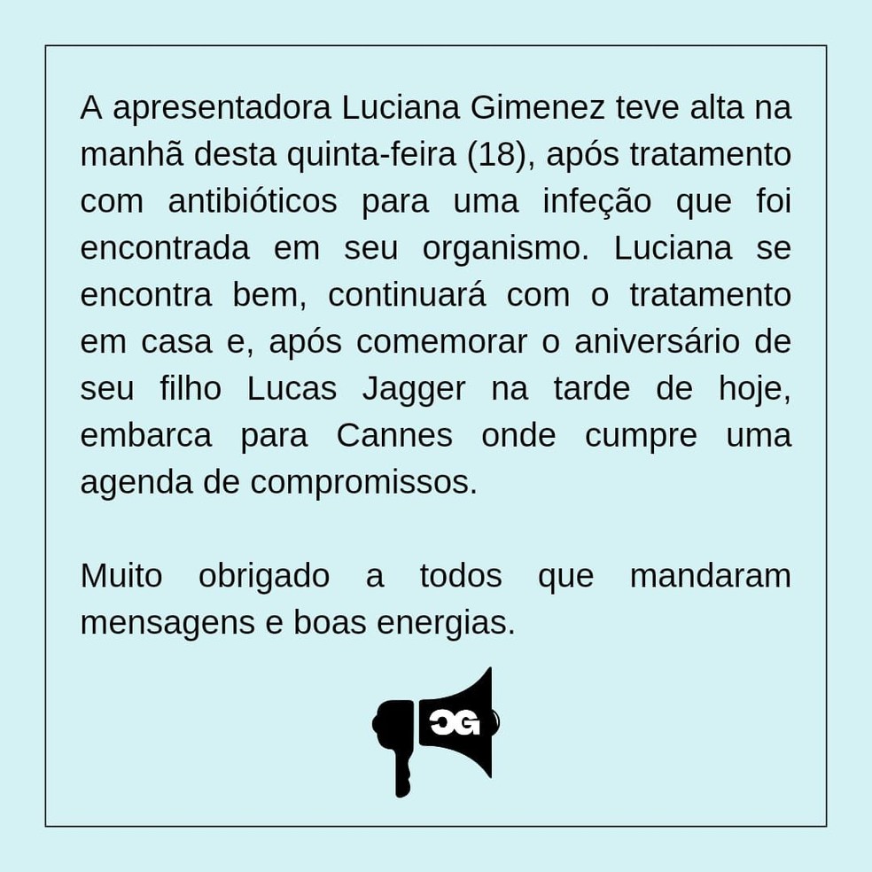 Luciana Gimenez tem alta — Foto: Divulgação