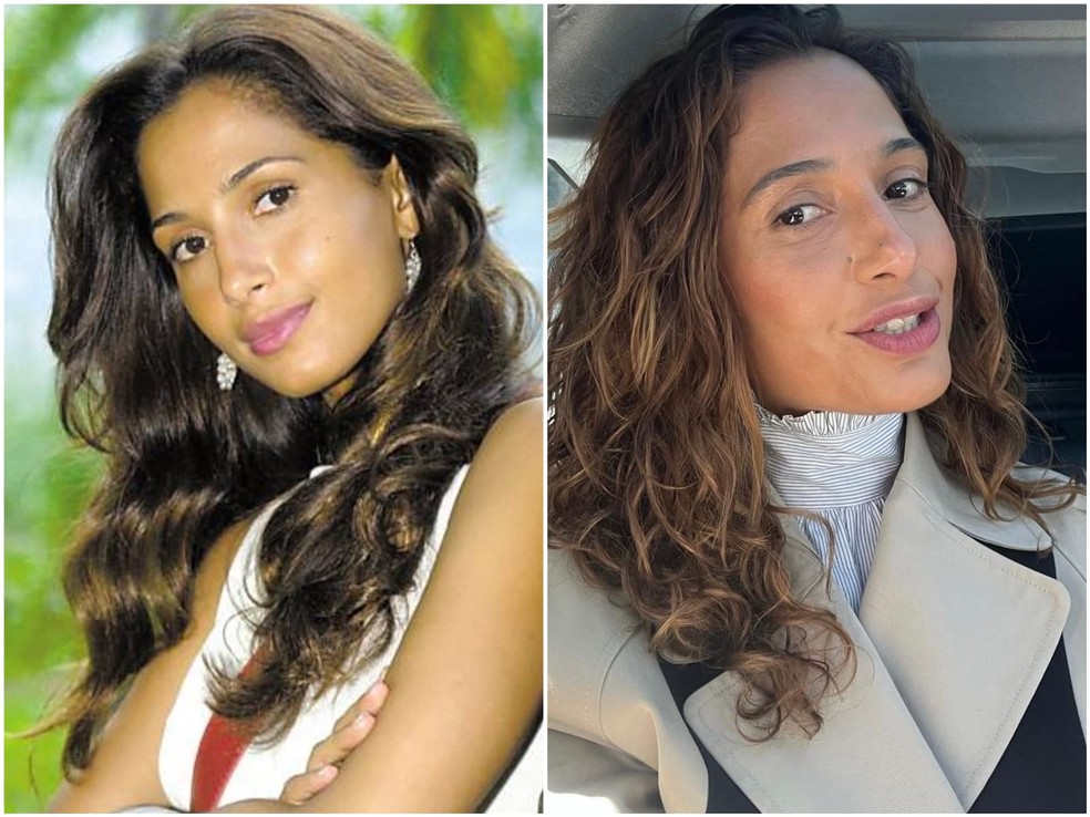 Antes e depois: Camila Pitanga, como Luciana, em Mulheres Apaixonadas (Globo, 2003), e com visual atual — Foto: TV Globo e Reprodução/Instagram