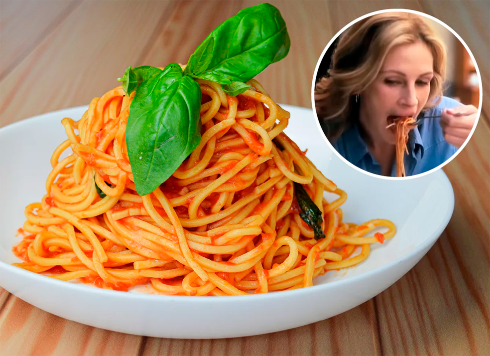 Spaghetti al Pomodoro do Eataly, prato inspirado em cena do filme Comer, Rezar e Amar — Foto: Divulgação