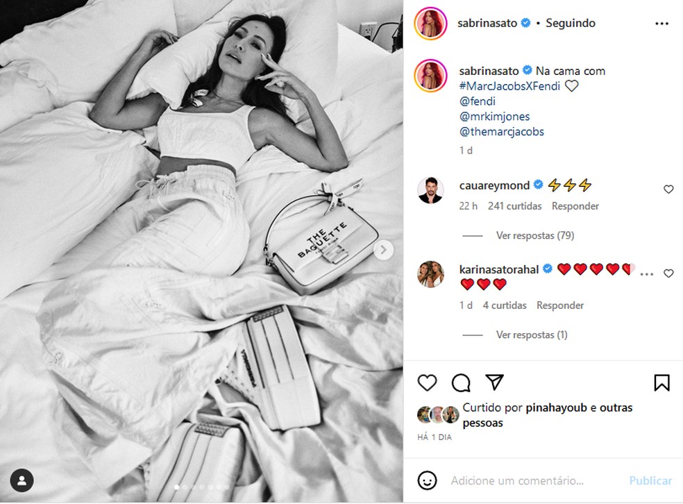 Cauã Reymond comenta post de Sabrina Sato — Foto: Reprodução/Instagram