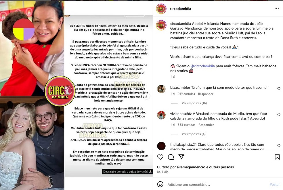 Nora apoia Dona Ruth — Foto: Reprodução/Instagram