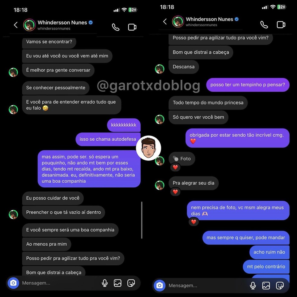 Prints falsos divulgados como de Whindersson Nunes — Foto: Reprodução / Instagram