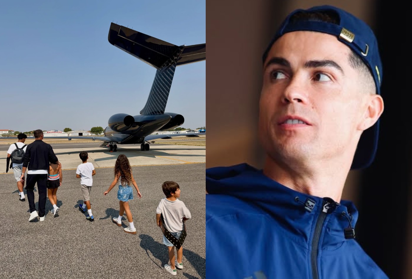 Cristiano Ronaldo posa com os filhos a caminho de jatinho de mais de R$ 300 milhões e se declara: 'Pai feliz'