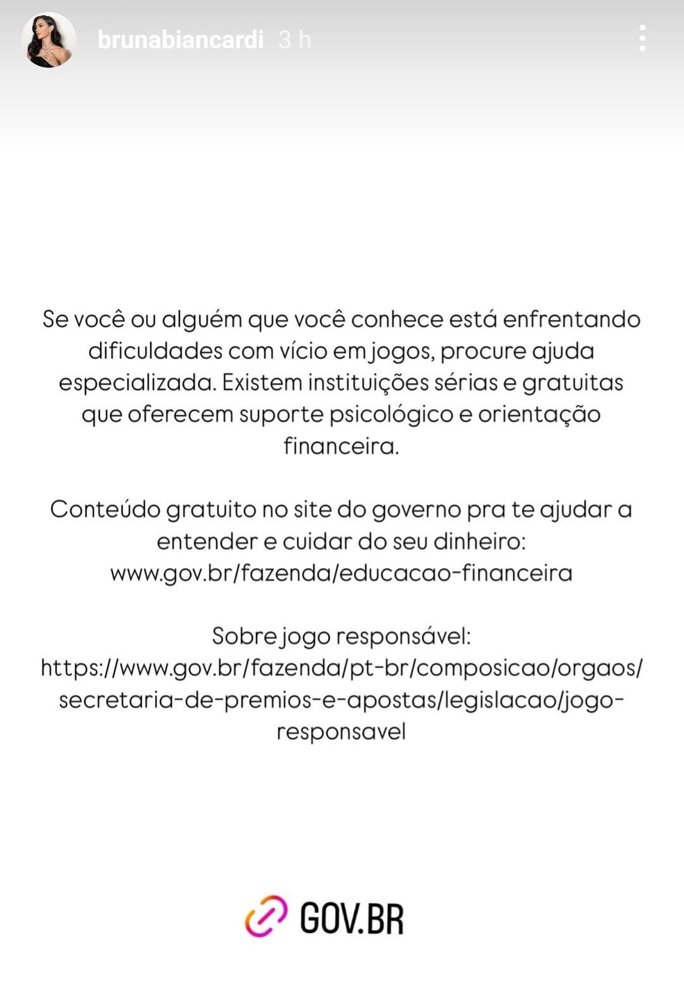 Bruna Biancardi divulga publi de jogo online, mas com alerta de jogo responsável em meio à CPI das Bets — Foto: Reprodução/Instagram