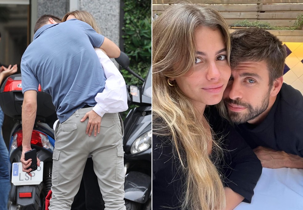 Com mão boba, Gerard Piqué e Clara Chía Martí trocam beijão em passeio — Foto: Grosby Group e Instagram
