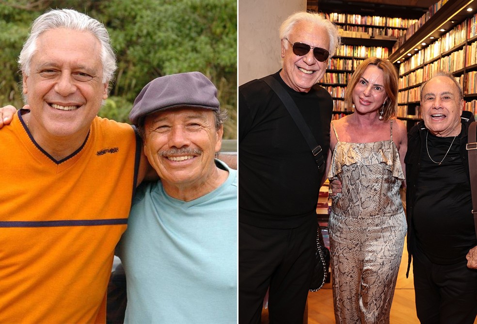 Antonio Fagundes e Stênio Garcia na época de 'Carga Pesada' (2003-2007) e em 2026 — Foto: Divulgação/TV Globo e Victor Chapetta/BrazilNews
