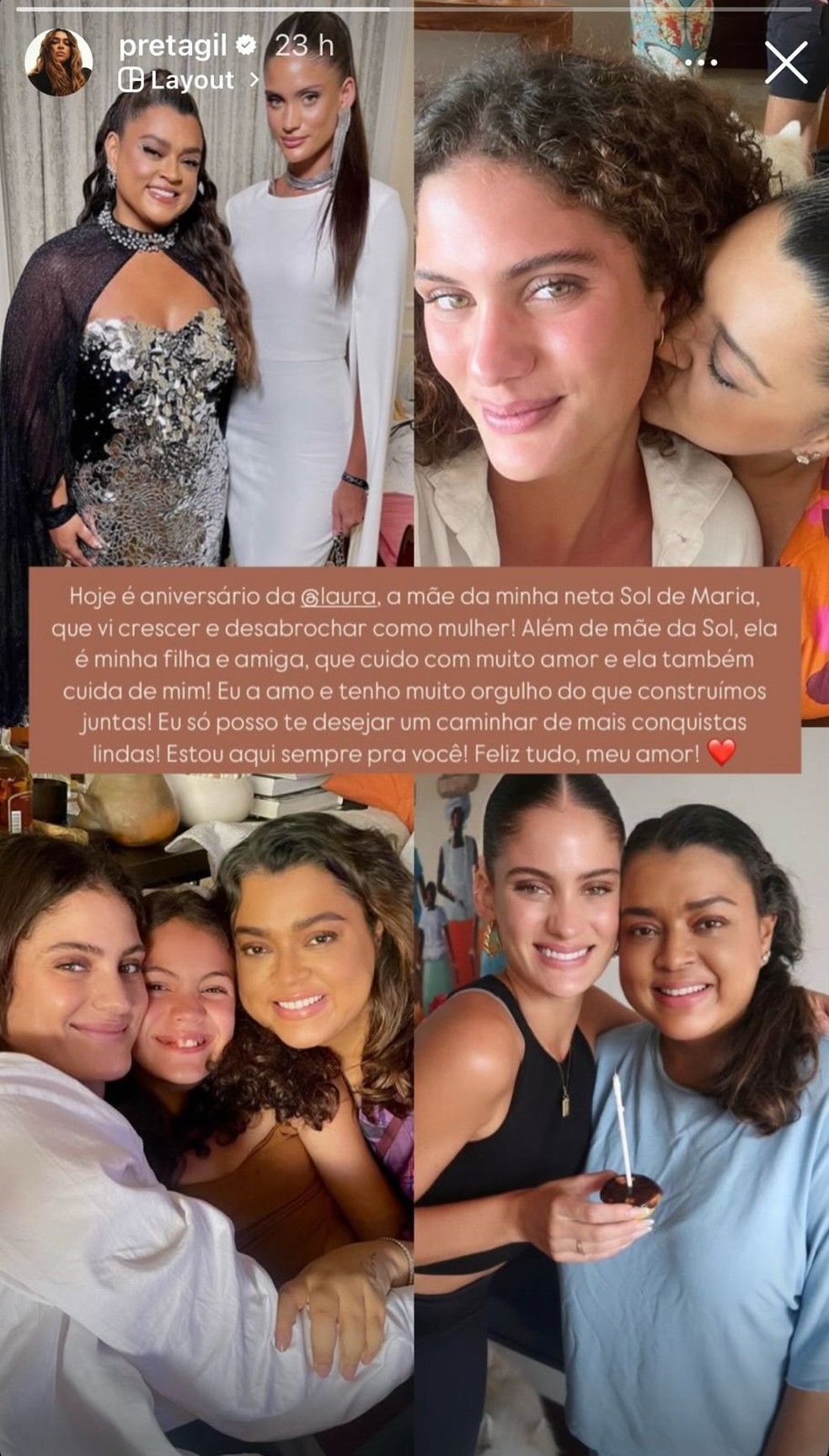 Preta Gil homenageia a ex-nora, Laura Fernandez — Foto: Reprodução/Instagram