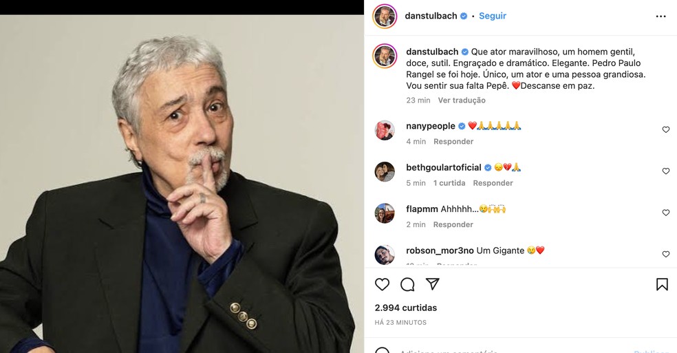 Dan Stulbach homenageia Pedro Paulo Rangel — Foto: Reprodução / Instagram