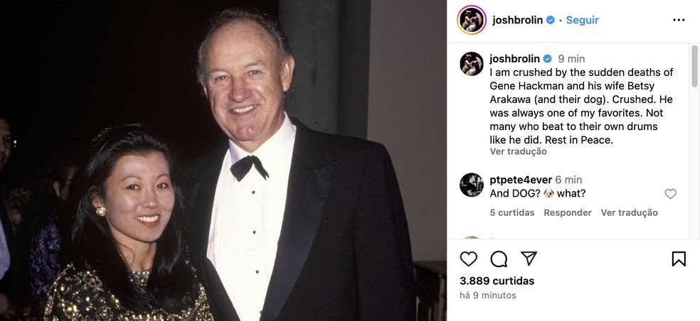 Josh Brolin lamentou a morte de Gene Hackman — Foto: Reprodução/Instagram