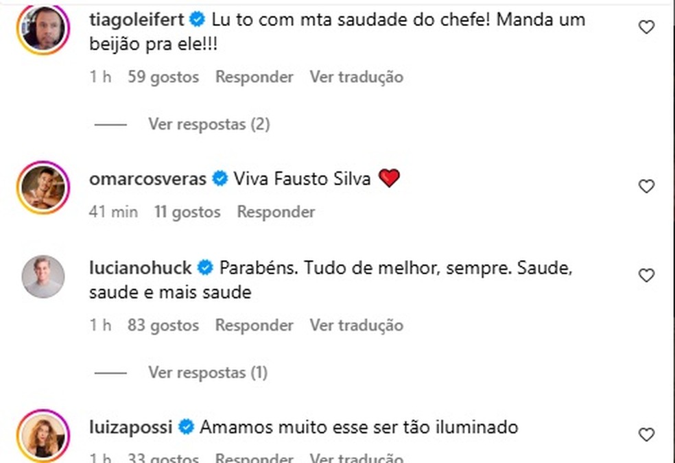 Famosos parabenizam Faustão pelo aniversário — Foto: Reprodução/Instagram