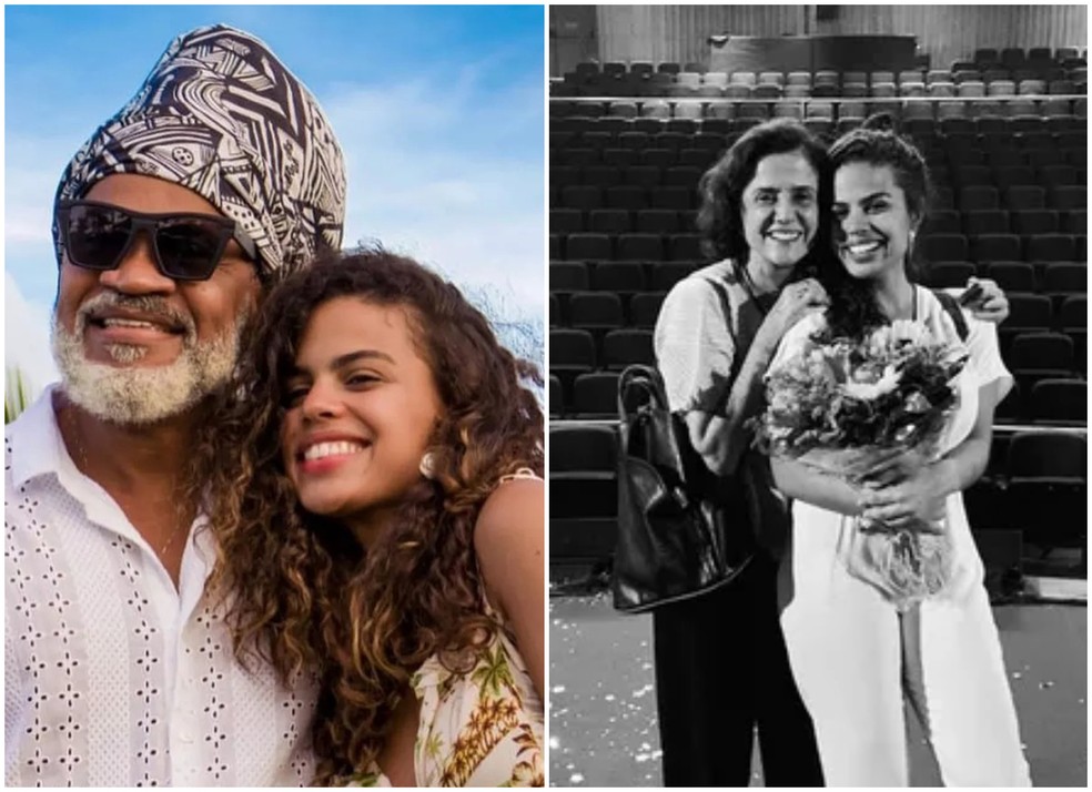 Clara Buarque com o pai, Carlinhos Brown, e a avó, Marieta Severo — Foto: Instagram