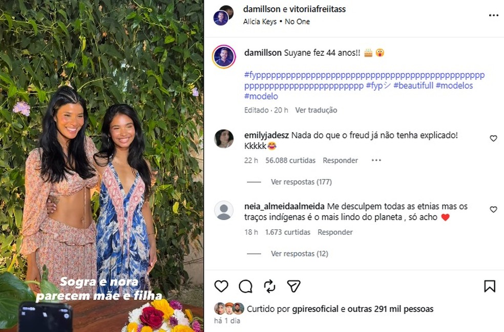 Post compartilhado por Vitória Freitas mostra a semelhança entre ela e a atriz Suyane Moreira — Foto: Reprodução/Instagram