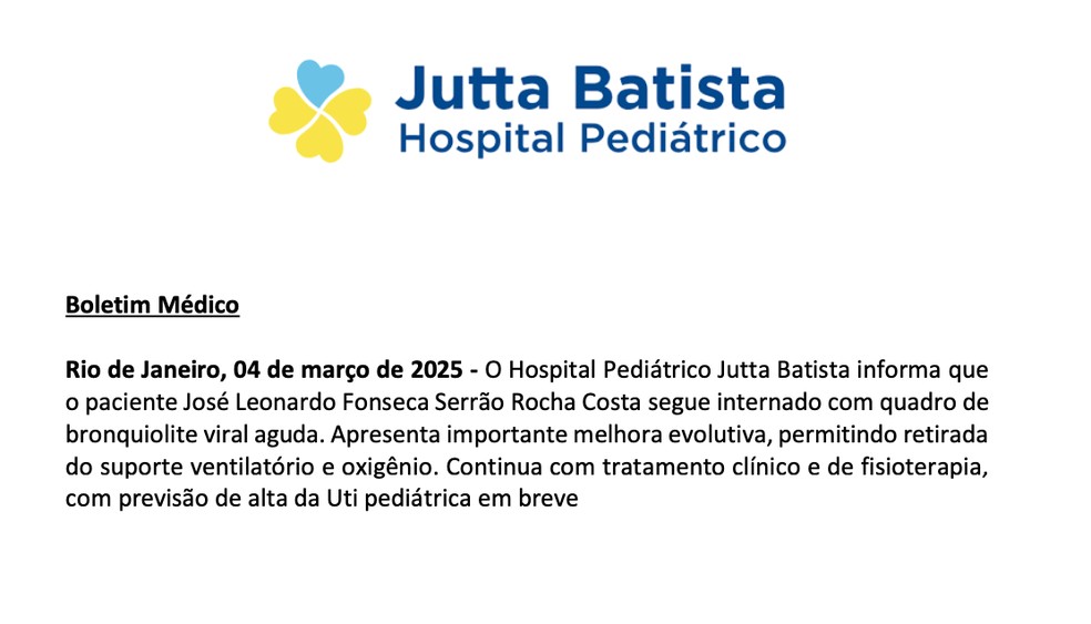 Boletim m&eacute;dico de Jos&eacute; Leonardo emitido nesta ter&ccedil;a-feira (4) &mdash; Foto: Divulga&ccedil;&atilde;o