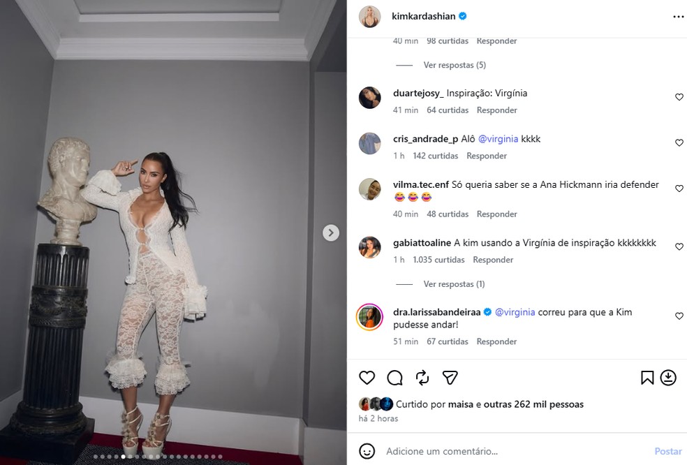 Web compara look de Kim Kardashian com o de Virginia — Foto: Reprodução/Instagram