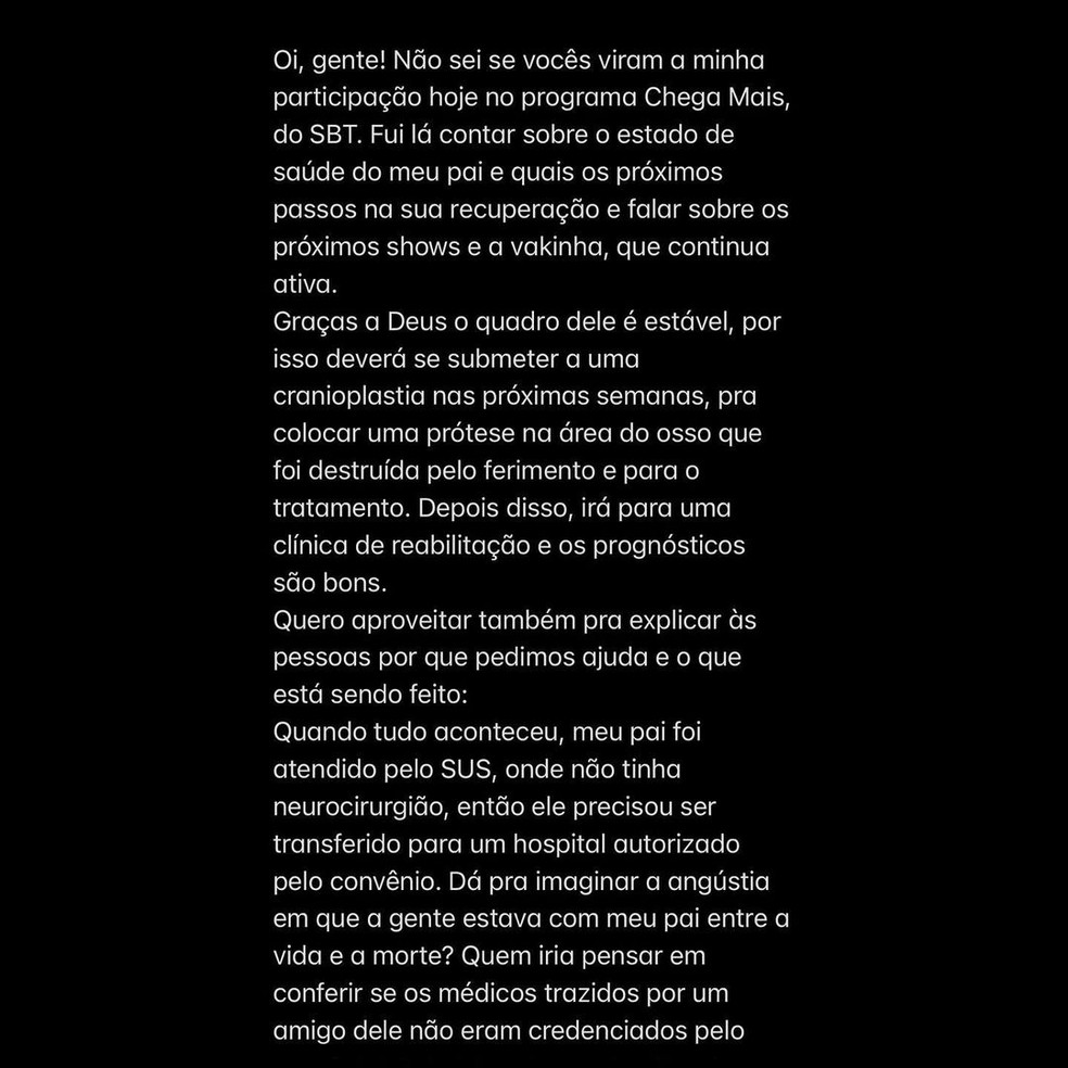 Filha de Mingau, Isabella Aglio fala sobre internação do pai — Foto: Reprodução/Instagram
