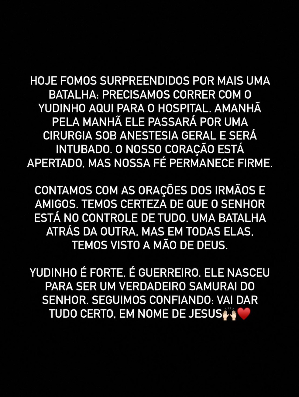Filho de Yudi Tamashiro vai passar por cirurgia — Foto: Reprodução | Instagram