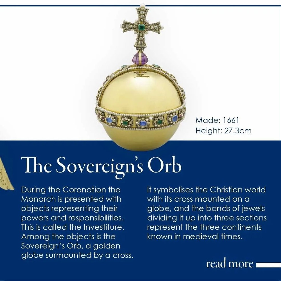 Família Real apresenta coroas e joias oficiais do rei Charles III — Foto: Reprodução Instagram