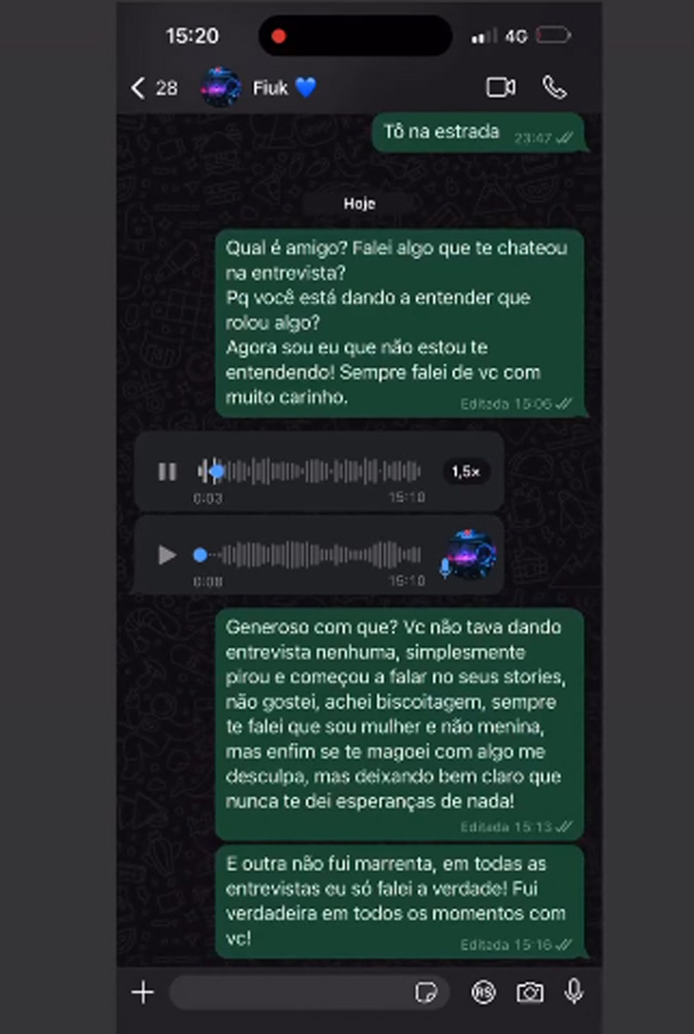 Deolane Bezerra expõe conversa com Fiuk — Foto: Reprodução/Instagram
