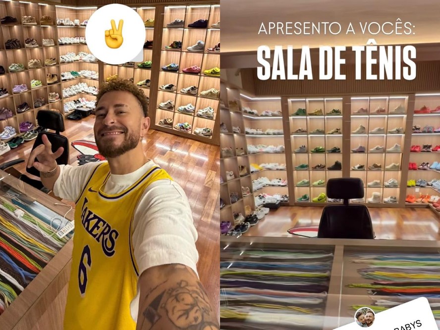 Fred Bruno mostra sala de tênis