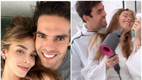 Carol Dias é surpreendida por Kaká durante gravação de vídeo de beleza: 'Chegou apalpando'