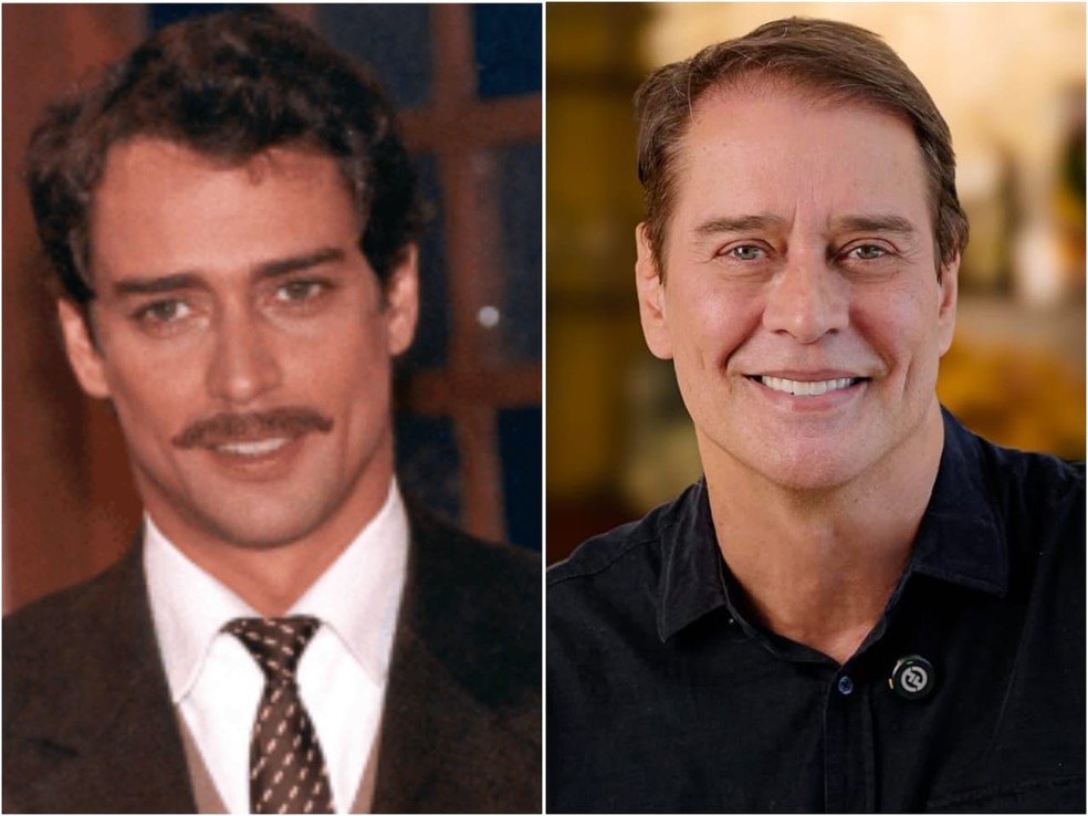 Marcello Antony em 'Terra Nostra (Globo, 1999), como Marco Antonio, e com visual atual — Foto: Divulgação/TV Globo e Reprodução/Instagram
