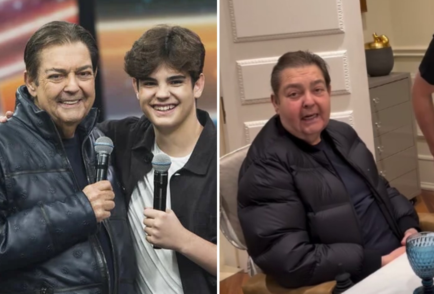Faustão sorridente ao lado da família durante celebração íntima