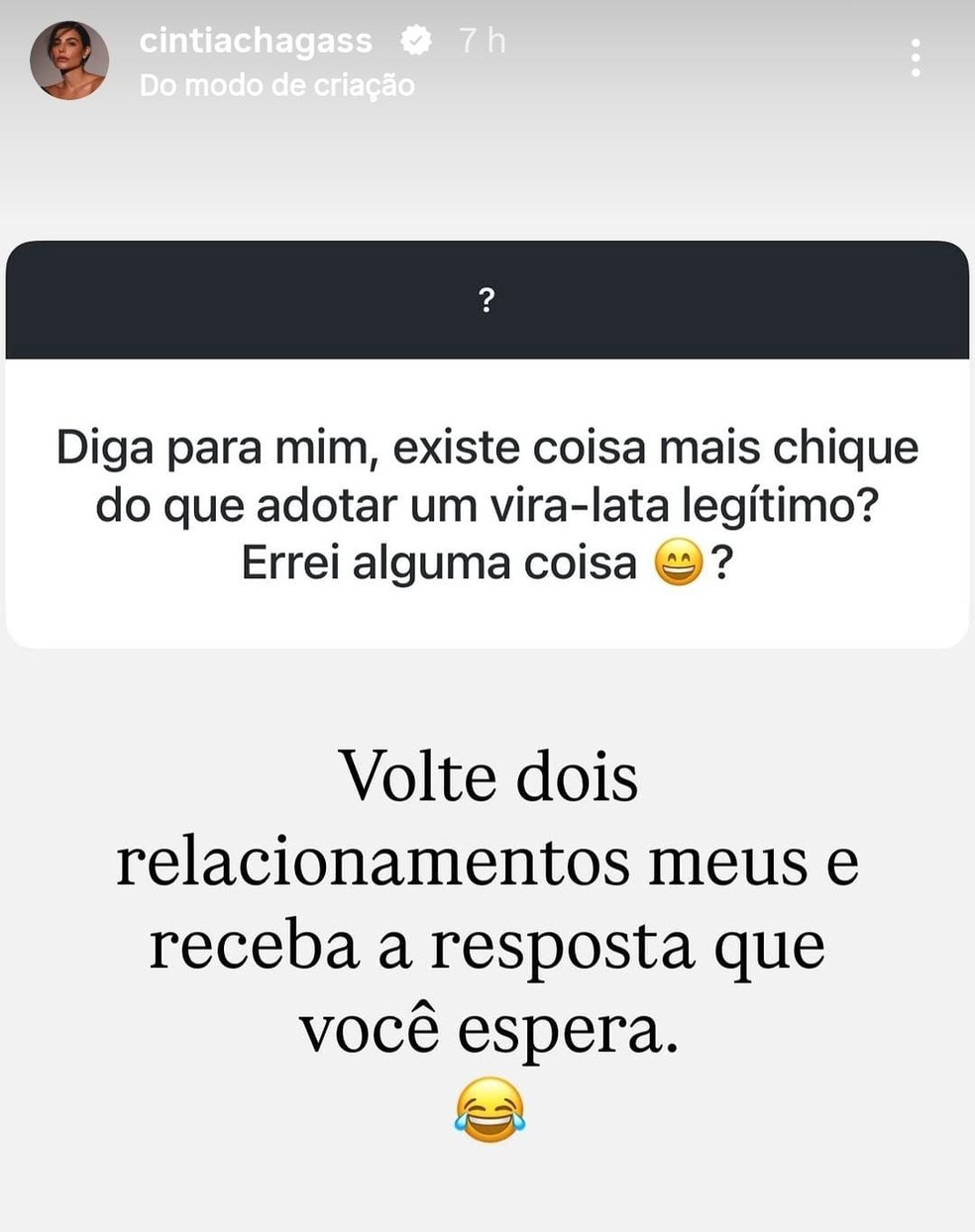 Cíntia Chagas responde internautas no Instagram — Foto: Reprodução/Instagram