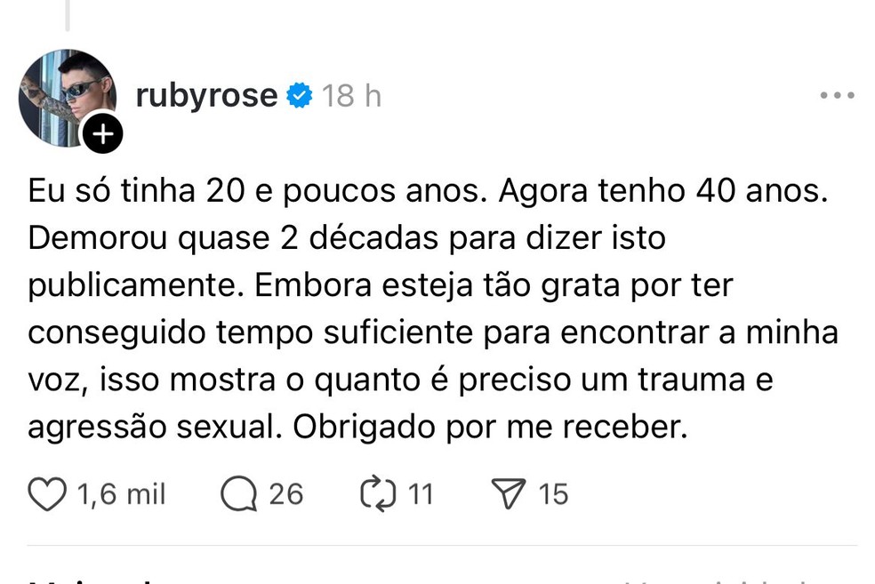 Parte do relato de Ruby &mdash; Foto: Reprodu&ccedil;&atilde;o/Threads
