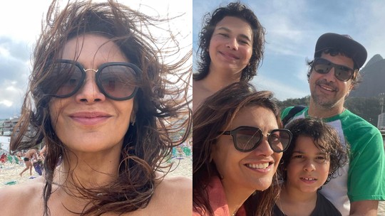 Com cabelos ao vento, Dira Paes abre álbum de fotos de fim de semana na praia com a família
