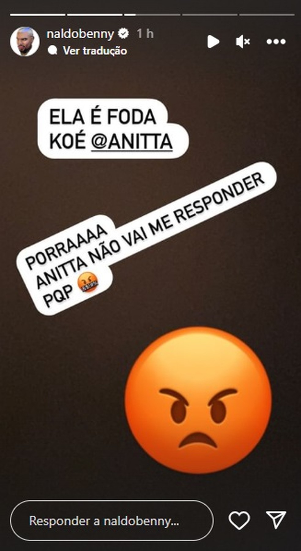 Naldo reclamou após Anitta não responder sua mensagem — Foto: Reprodução/Instagram