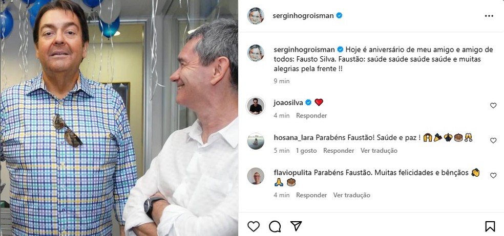 Serginho Groisman resgata clique com Faustão em homenagem de aniversário — Foto: Reprodução/Instagram