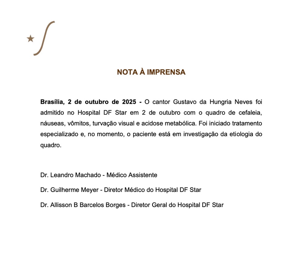 Boletim médico de Hungria — Foto: Divulgação