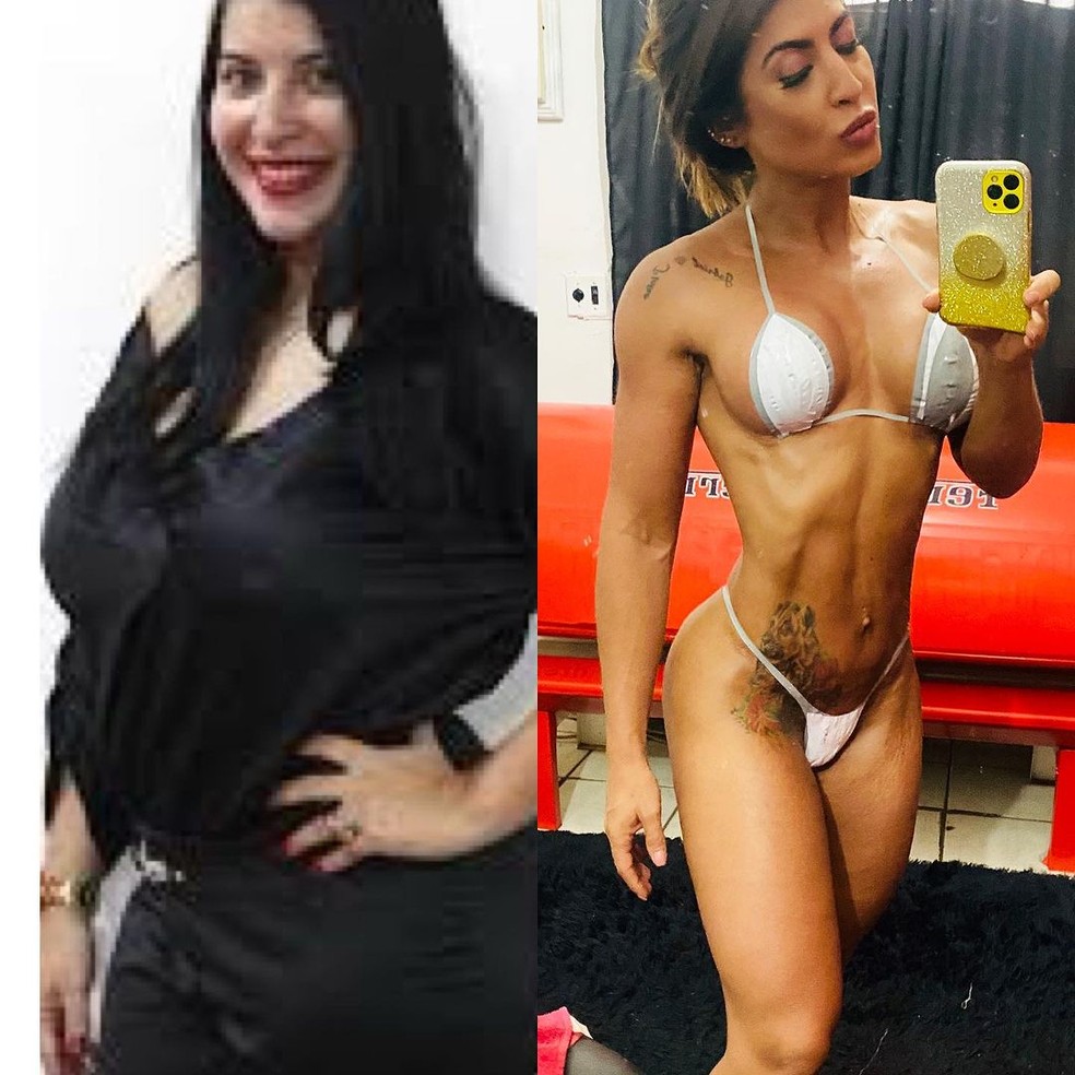 Antes e depois de Priscila Pires — Foto: Reprodução/Instagram