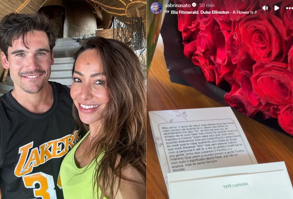 Sabrina Sato é surpreendida com carta de amor e buquê de Nicolas Prattes — Foto: Reprodução/Instagram