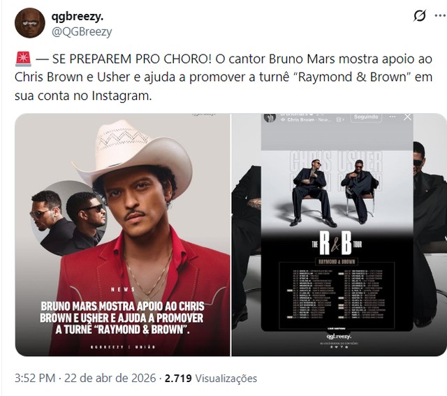 Bruno Mars divide opiniões ao divulgar turnê de Chris Brown, condenado ...