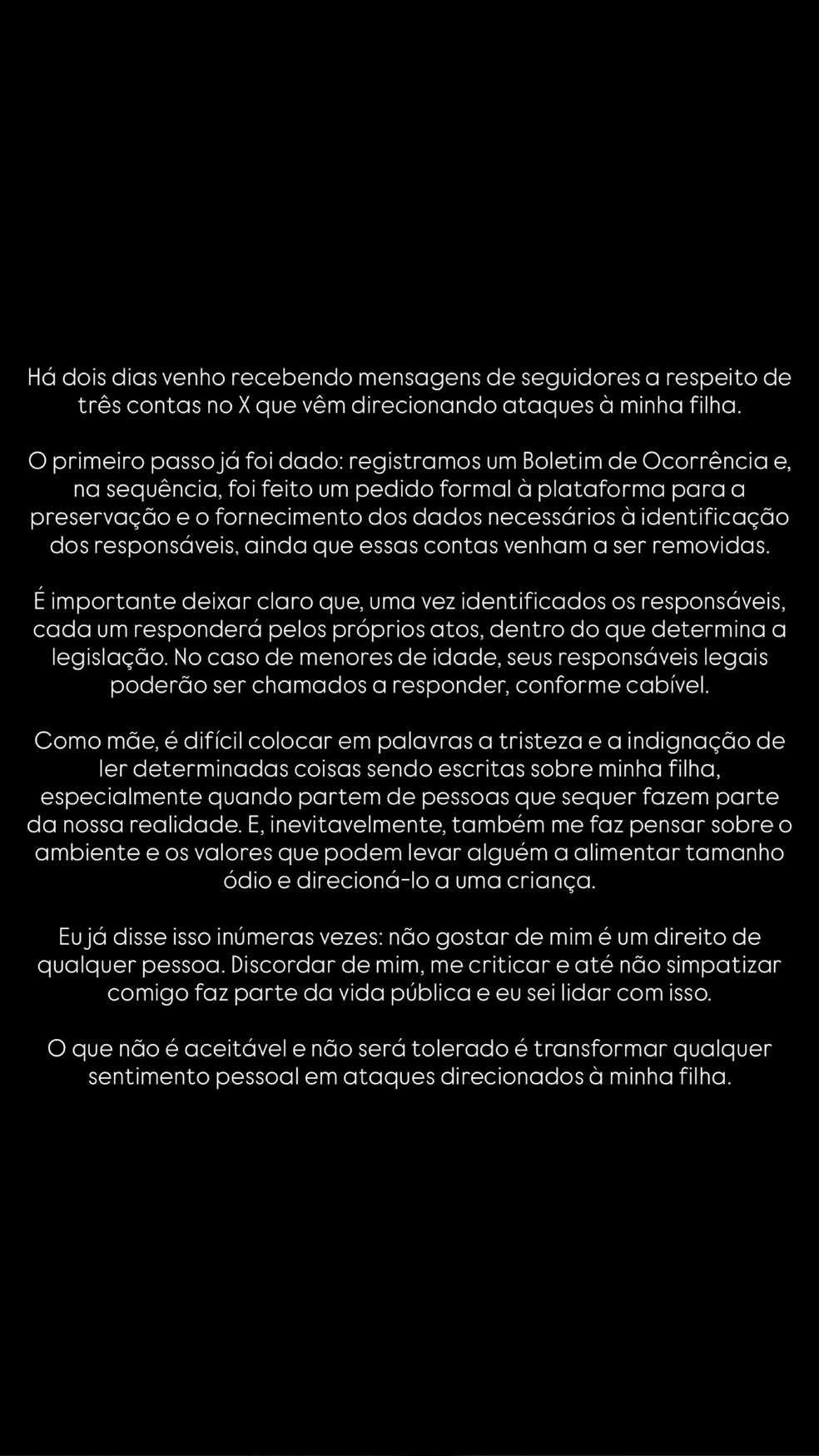 Amanda Kimberlly denuncia ataques contra filha com Neymar e registra boletim de ocorrência: 'Não será tolerado' — Foto: Reprodução/Instagram