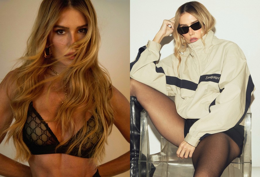 Deborah Secco dribla frio e chuva com look de lingerie e casaco de grife no Rock in Rio