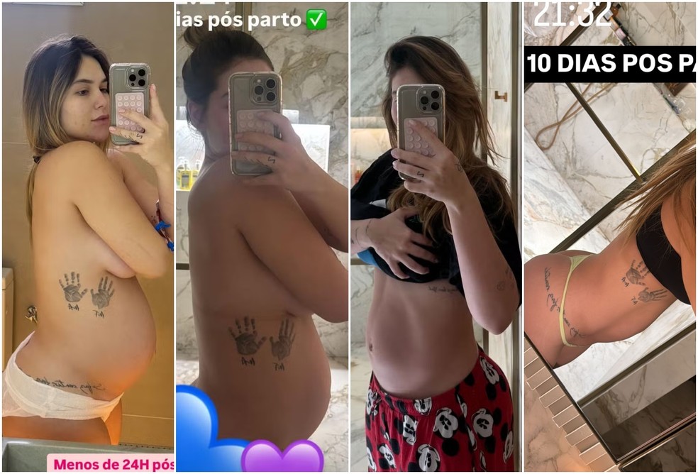 Virginia Fonseca mostrou a barriga 24h após o parto, 4 dias depois, 8 dias depois e 10 dias depois — Foto: Reprodução/Instagram